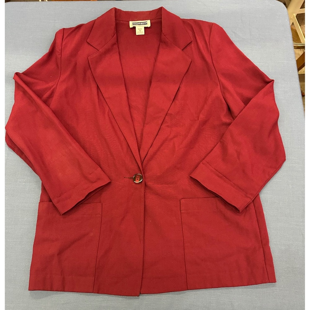Prophecy Sag Harbor Red Single Button Blazer Jacket Womens 10 ~ Vintage
